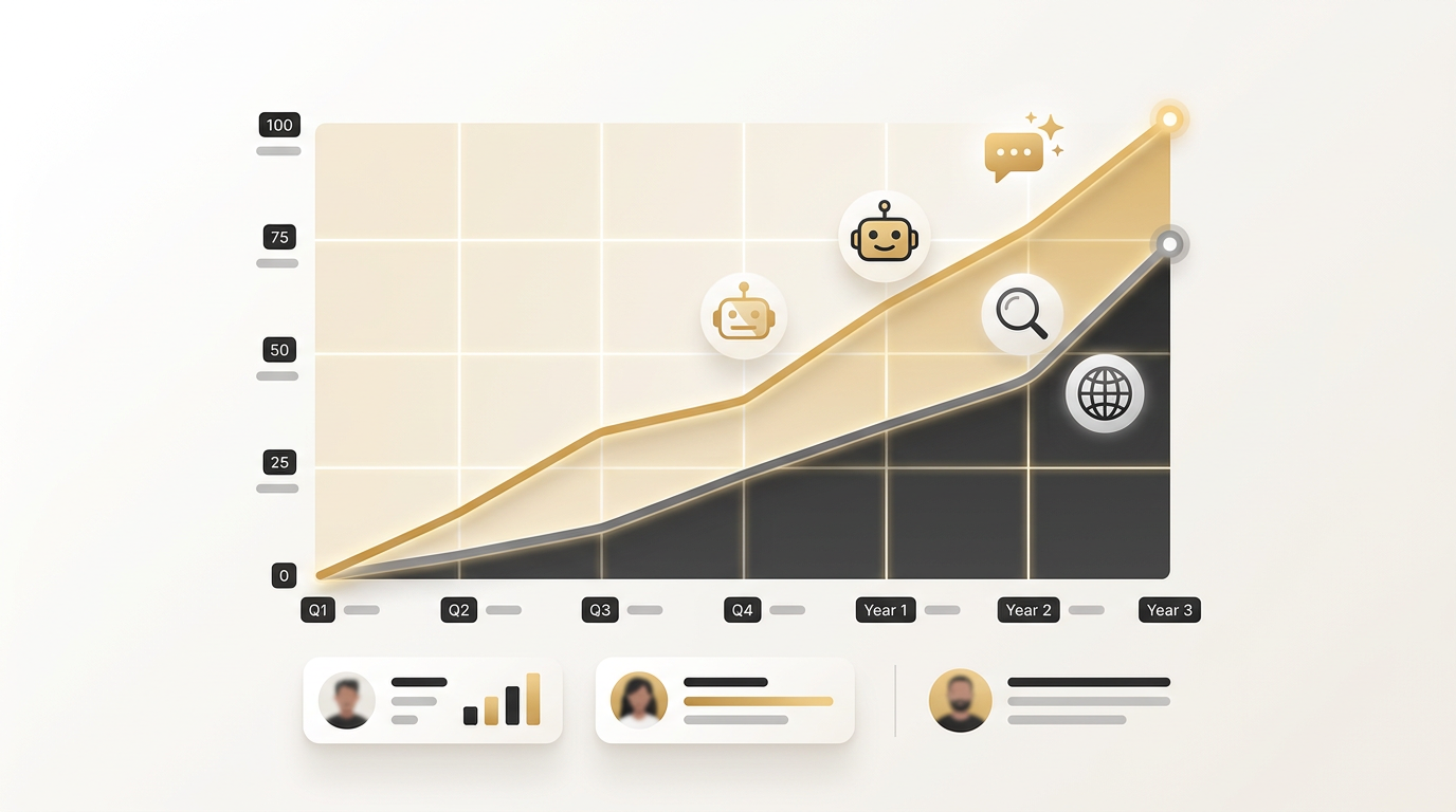 Chart showing AI referral traffic rising alongside traditional search, two lines