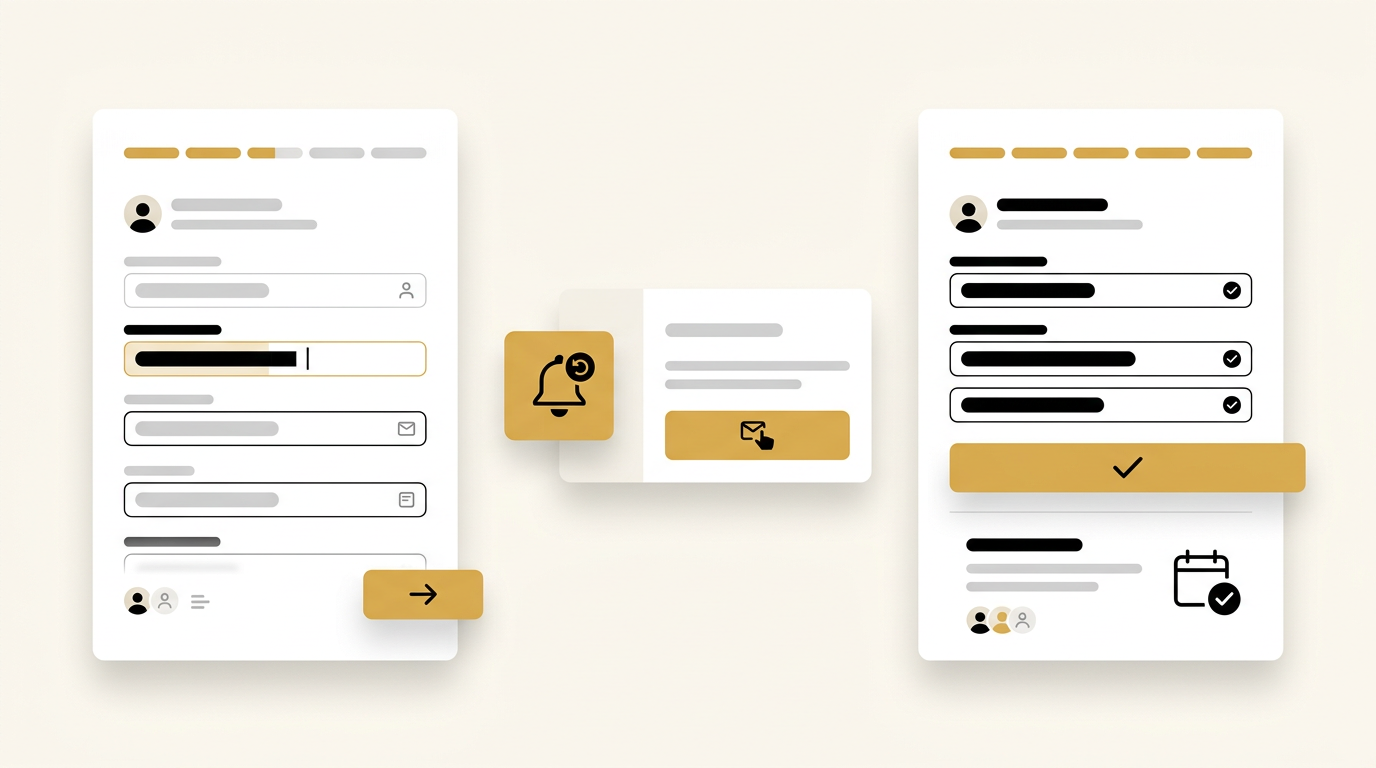 Half filled form, reminder text, completed booking