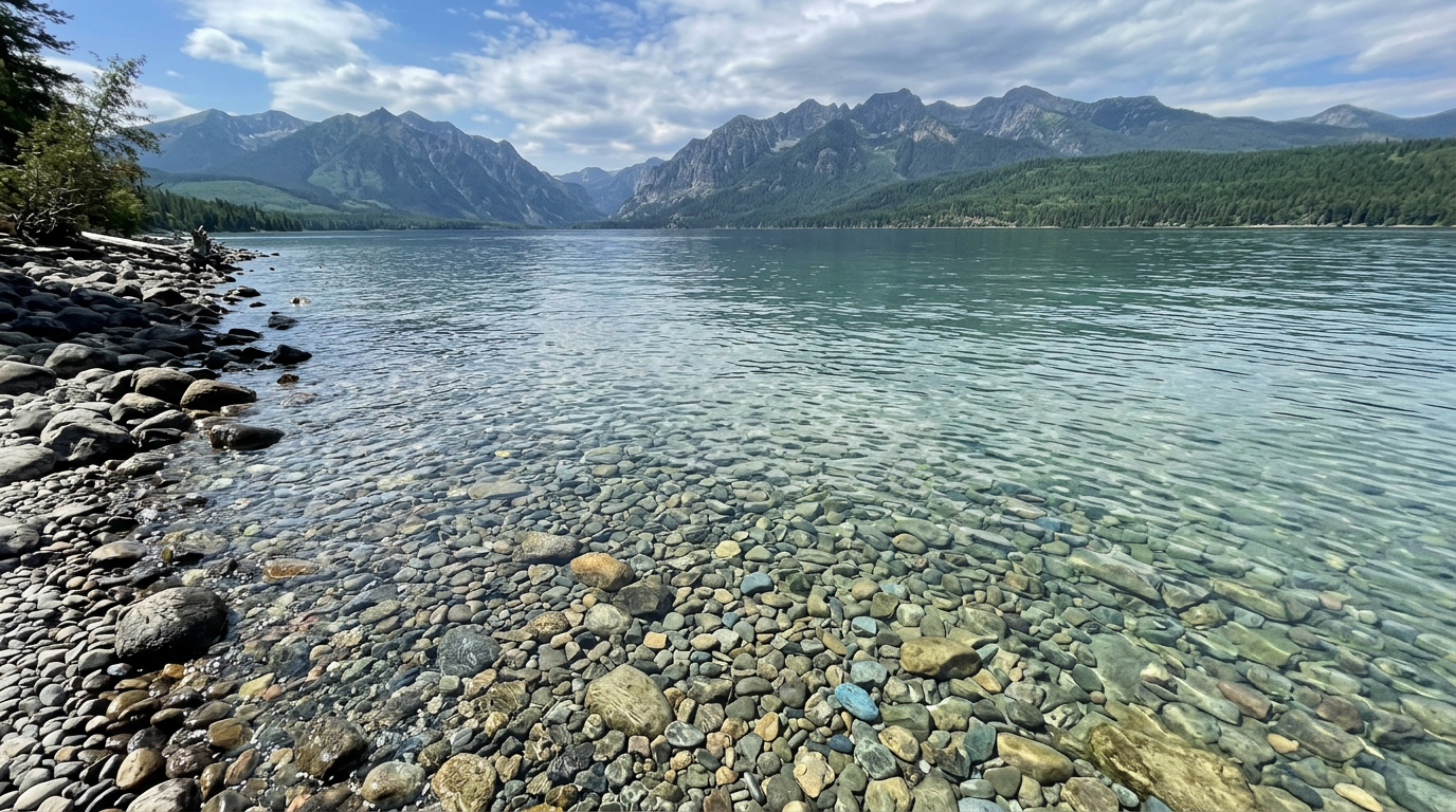 Clear rocky water at Flathead Lake, Montana