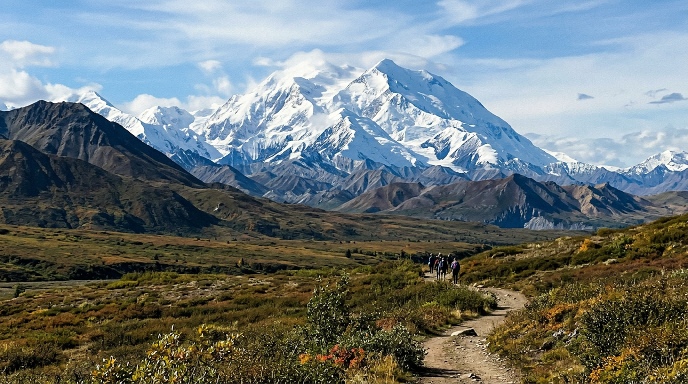 Denali mountain rising over the tundra, Alaska