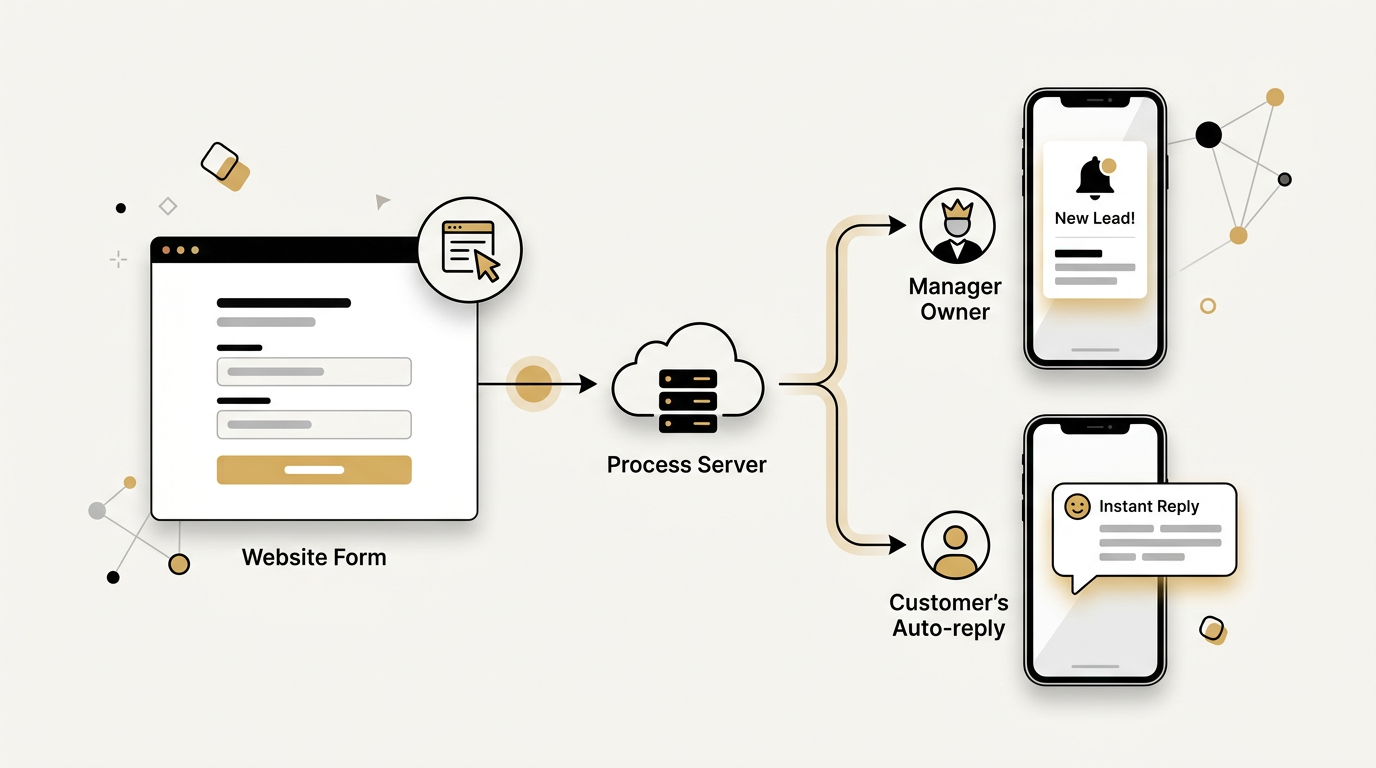 Website form submitted, instant text to the owner's phone, instant reply text to the customer