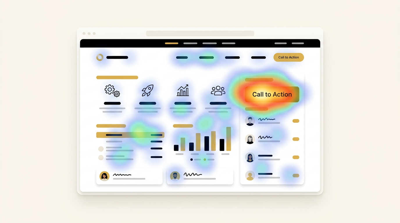 Website heatmap overlay showing where visitors click, warm colors on the call button