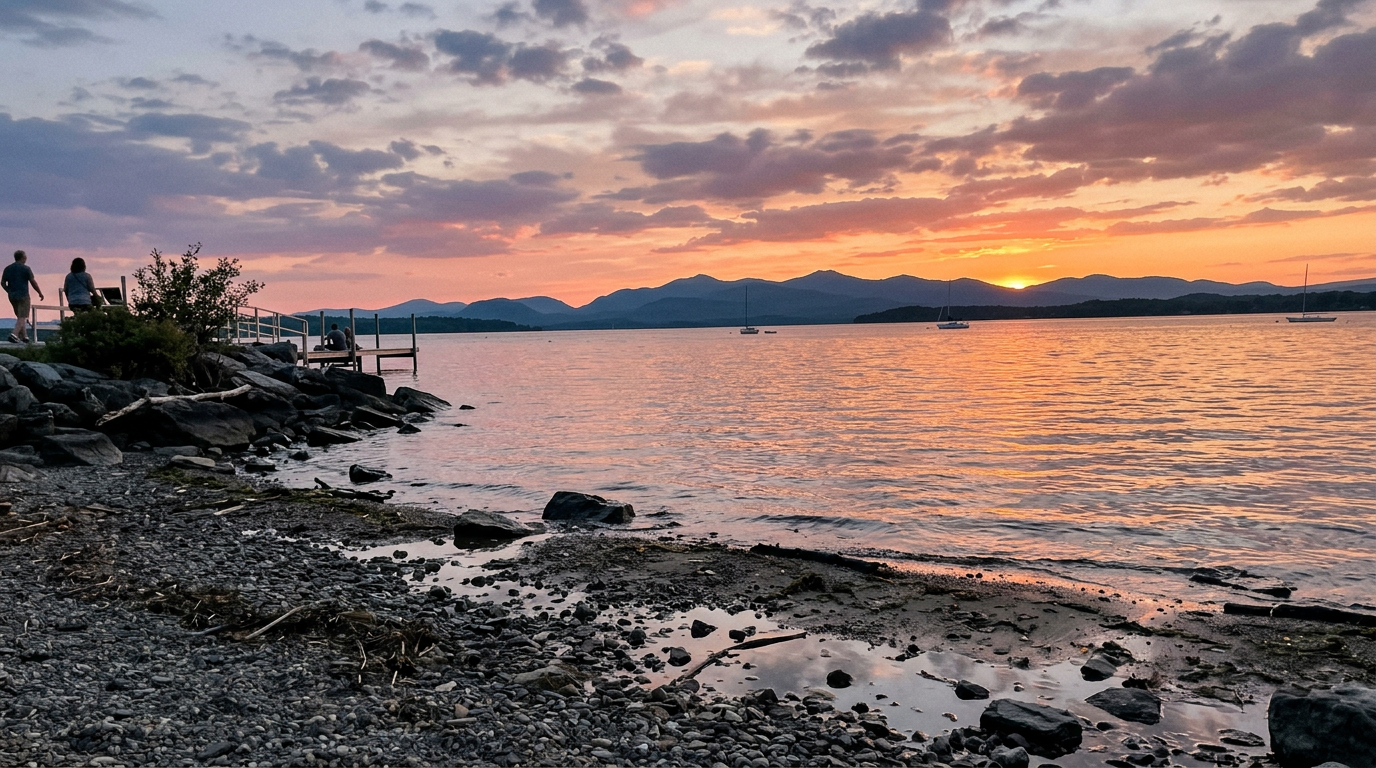 Lake Champlain at sunset, Vermont