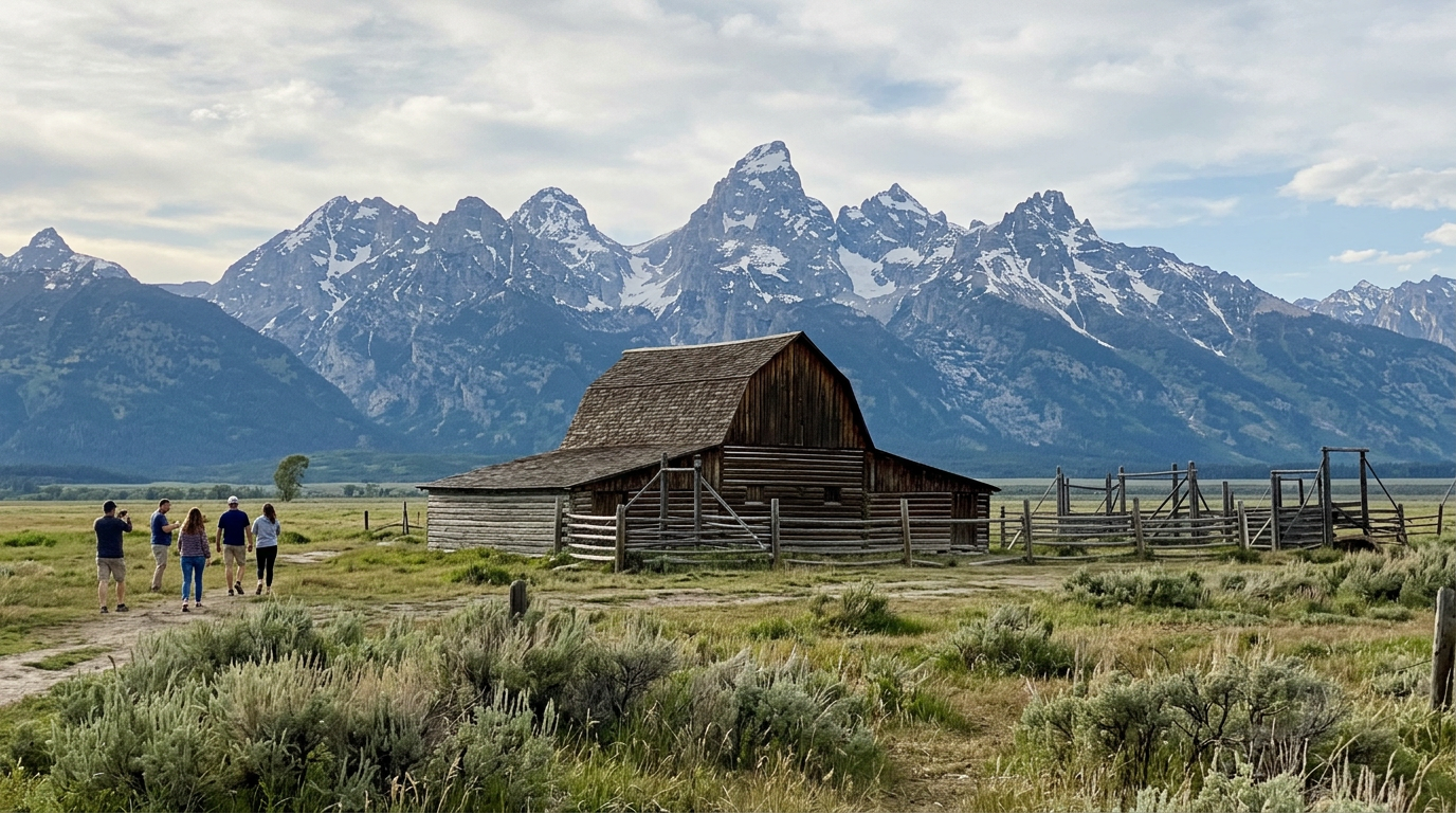 The Mormon Row barn with the Tetons behind, Wyoming