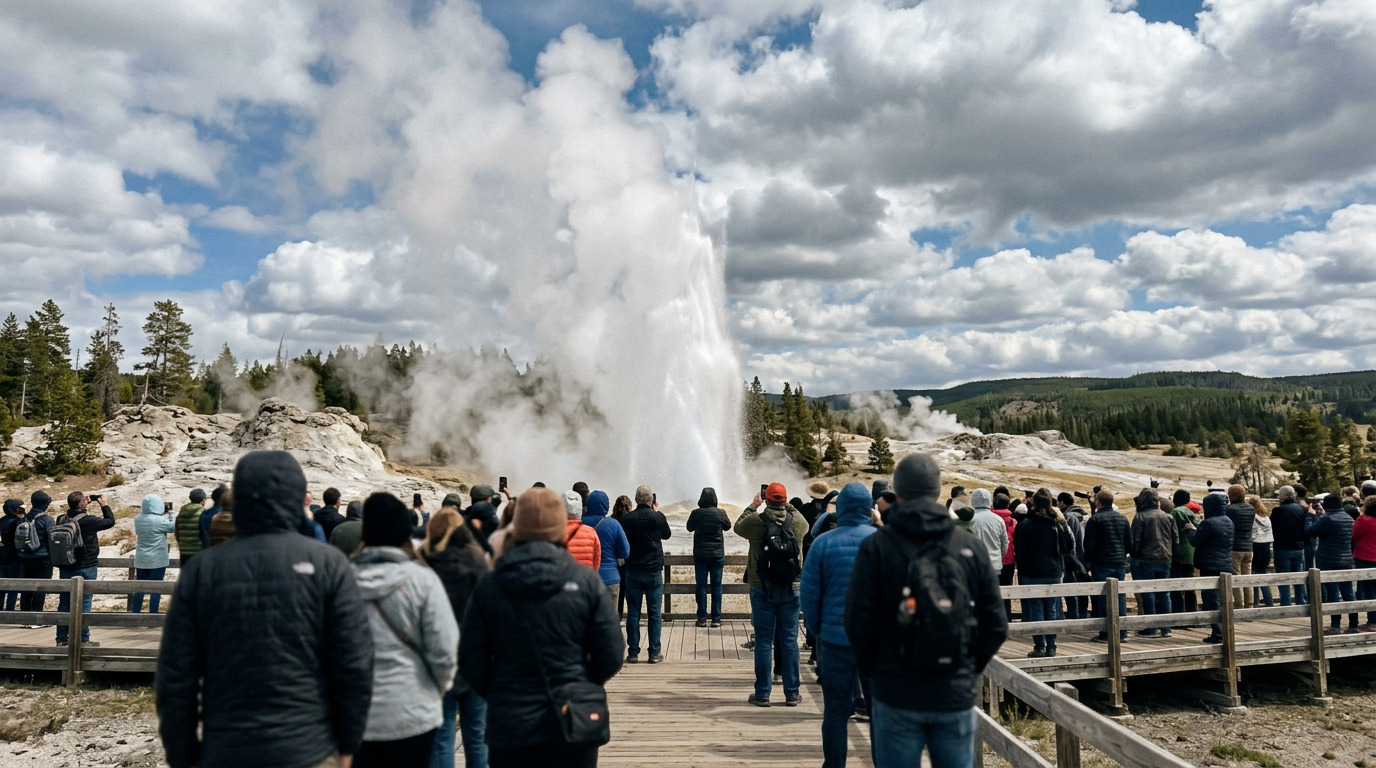 Old Faithful erupting in Yellowstone, Wyoming