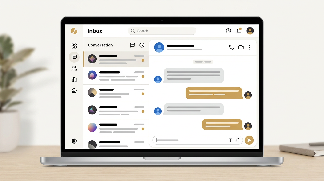 Inbox app with two way text conversations with customers on a laptop